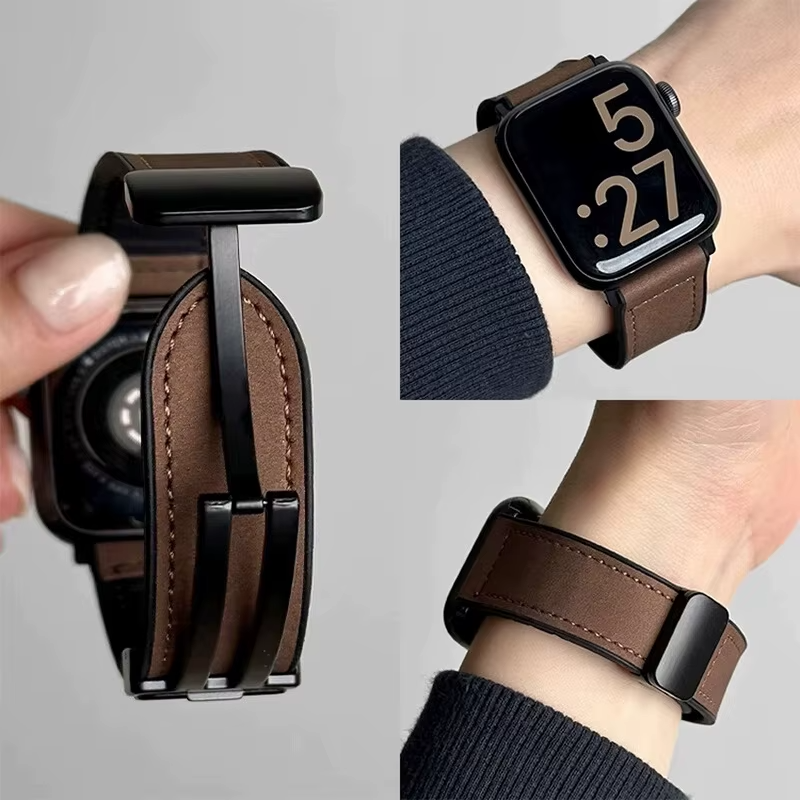 Bracelet Cuir Apple Watch Marron Foncé